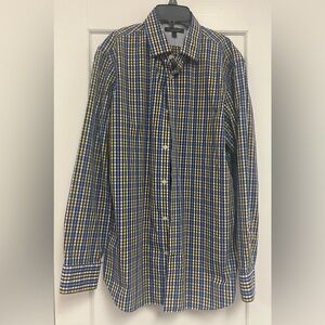 Banana Republic Non-Iron Slim Fit Plaid Button Down Shirt Yellow Blue Men's L